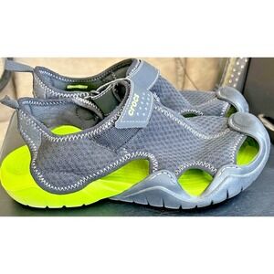 Crocs Swiftwater Fisherman Deck Sandals Closed Toe Black/Lime Men's US Size 9